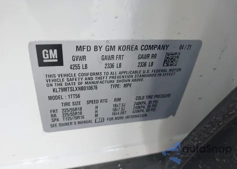 2022 Chevrolet Trailblazer Fwd Rs z USA, uszkodzony, nr VIN KL79MTSLXNB010676